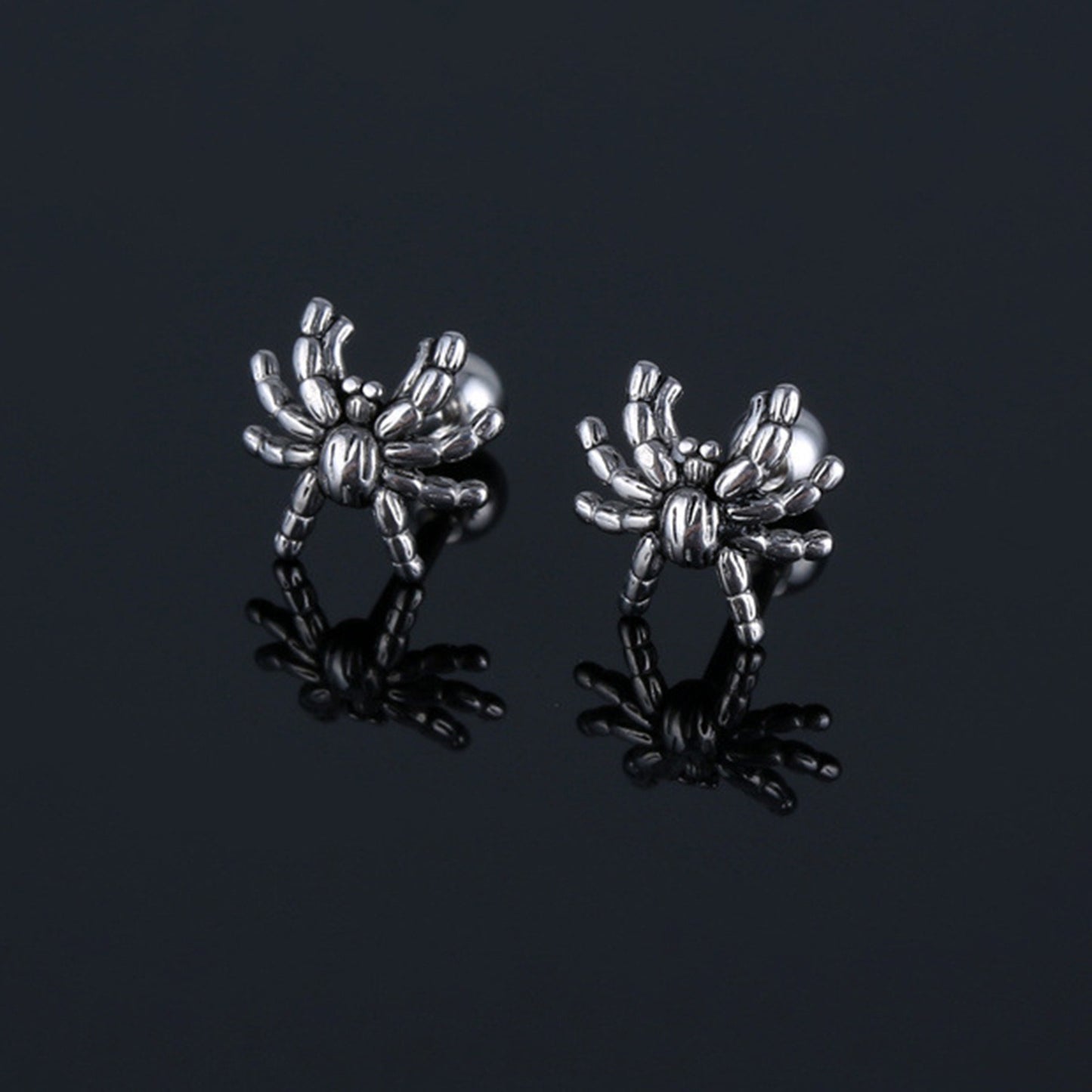 Kemstone Men’s Stainless Steel Spider Stud Earring – Silver ES-460
