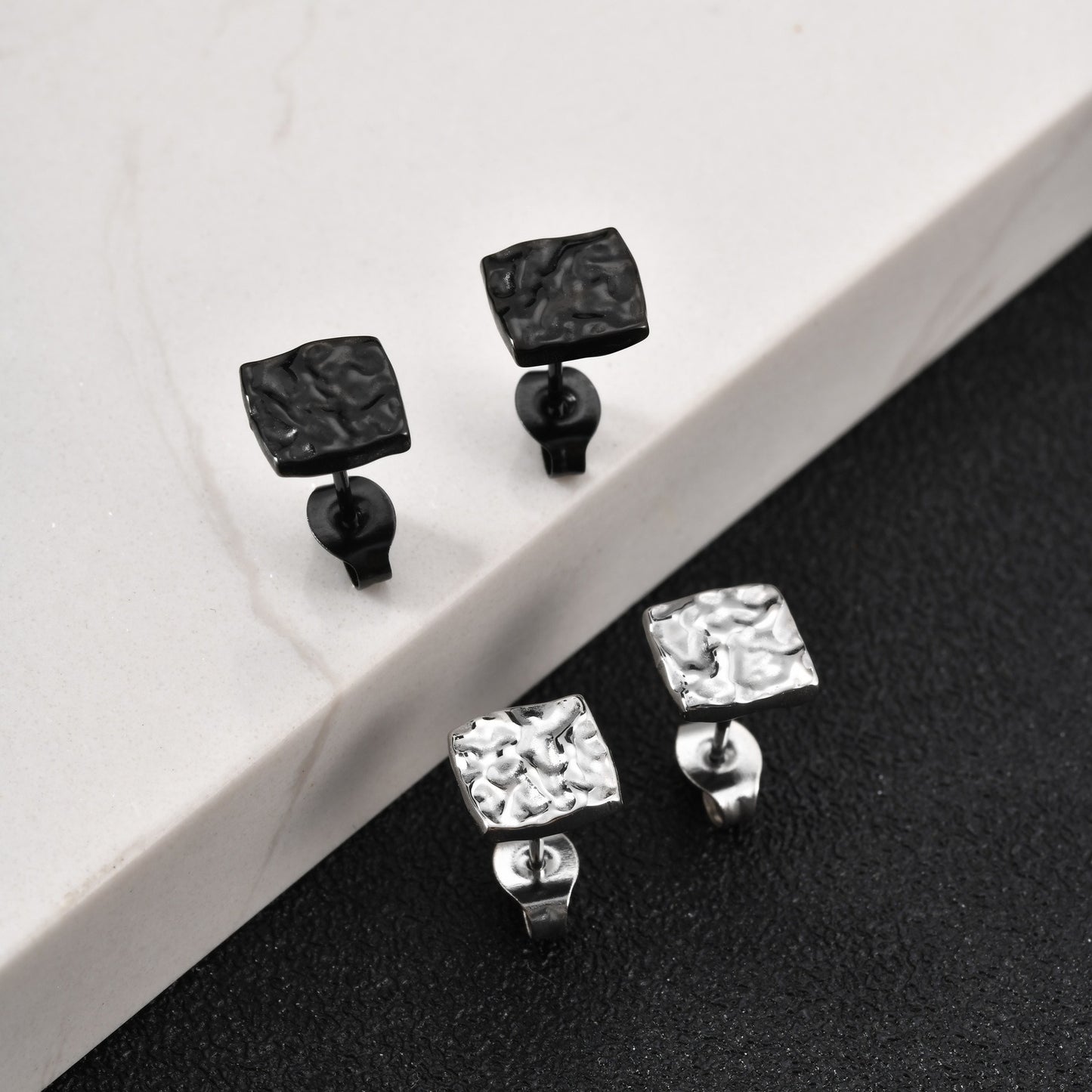 Kemstone Stainless Steel Square Textured Stud Earrings for Men ES-706