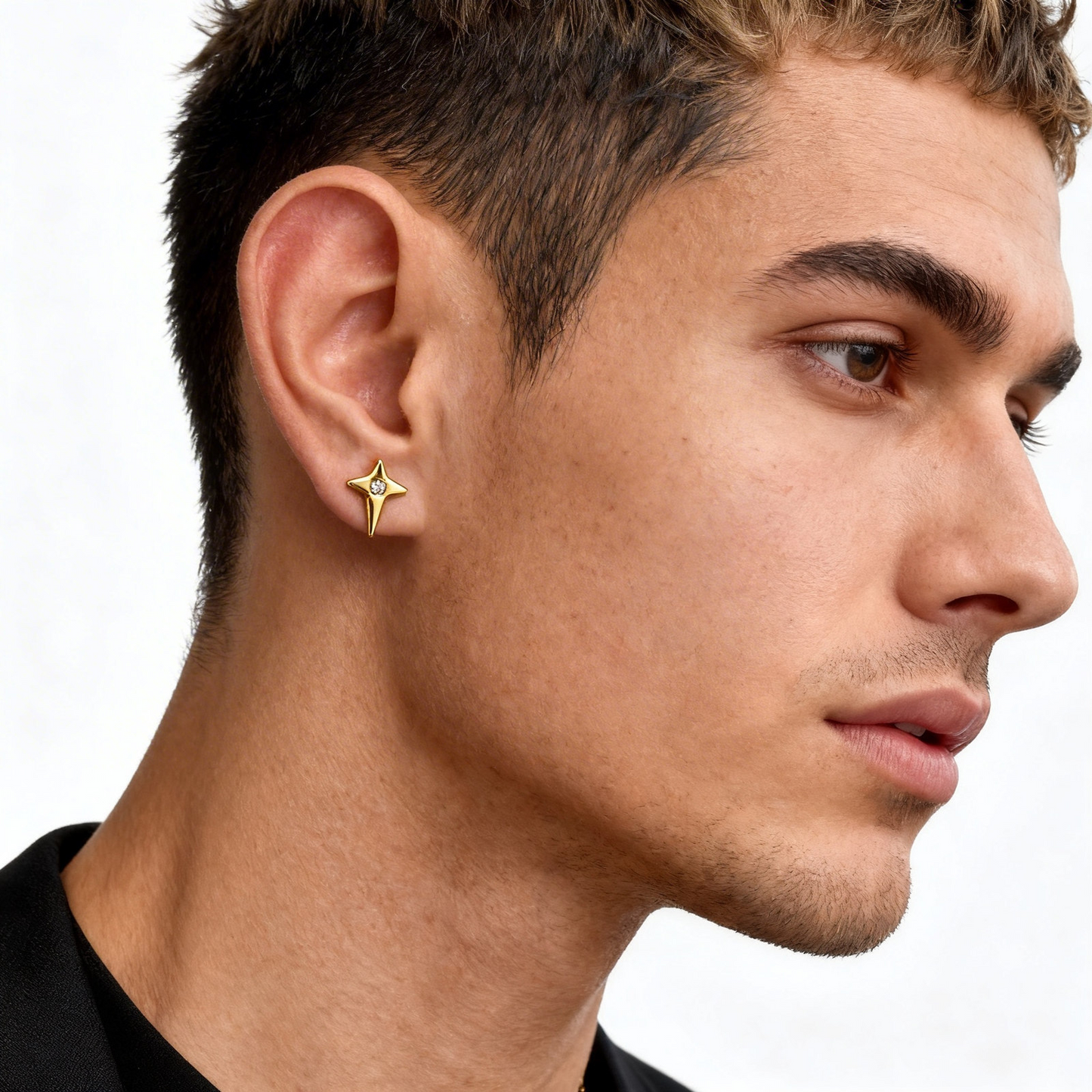 Kemstone Star Stud Earrings Stainless Steel Cubic Zirconia Earrings for Men ES-776