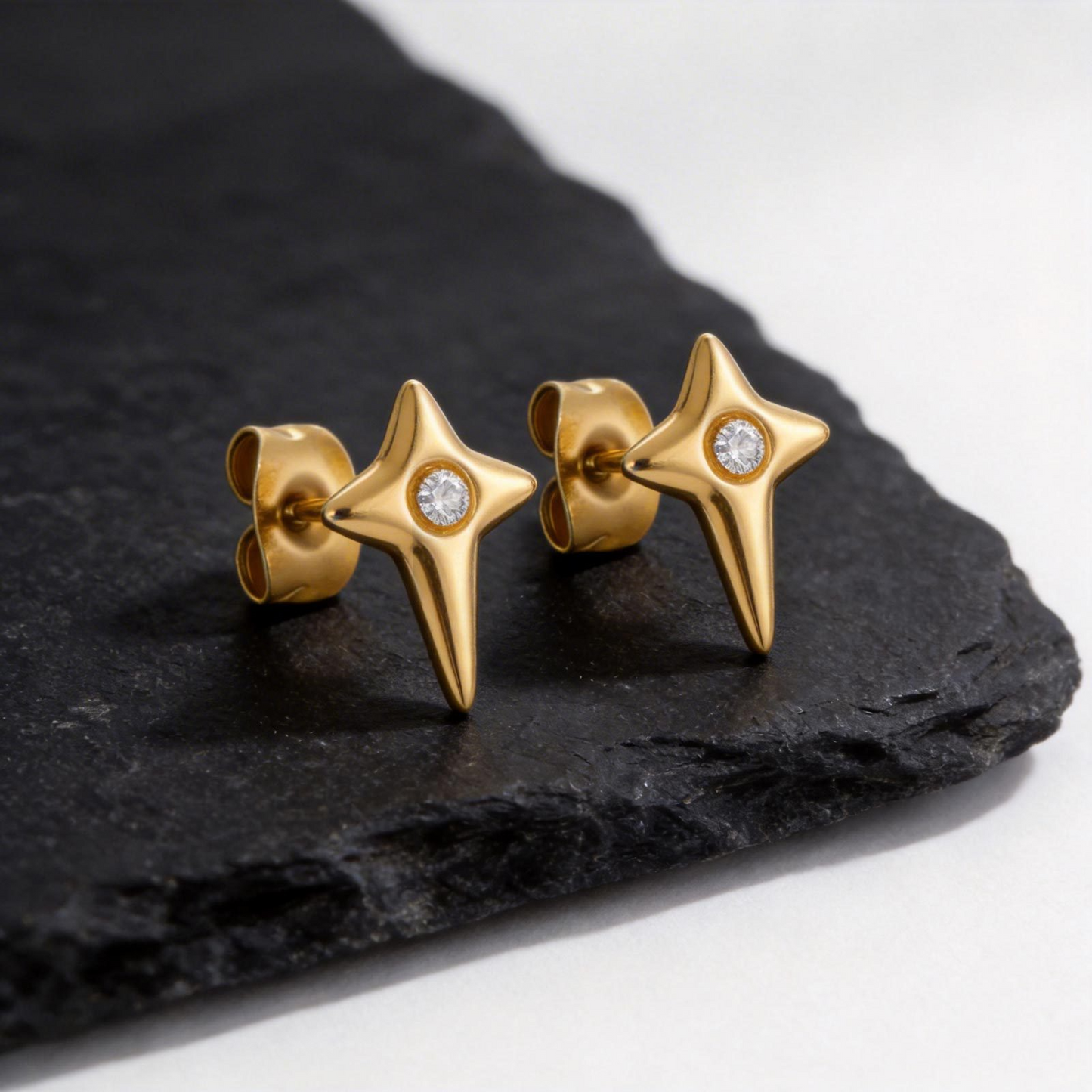 Kemstone Star Stud Earrings Stainless Steel Cubic Zirconia Earrings for Men ES-776