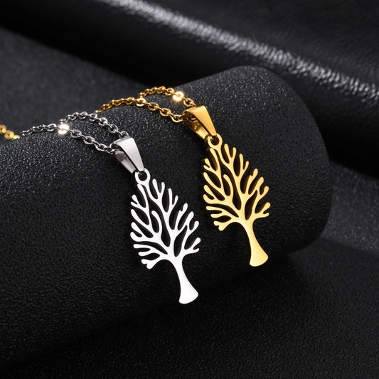 Kemston Stainless Steel Tree Of Life Pendant Necklace for Men Women Minimal Nature Design PN-2357