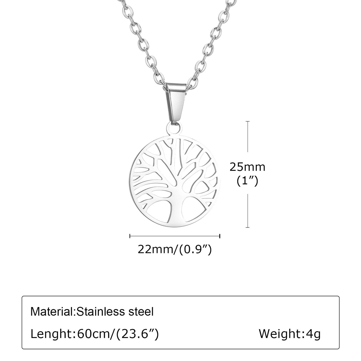 Kemston Tree of Life Necklace for Men Stainless Steel Openwork Pendant PN-1974