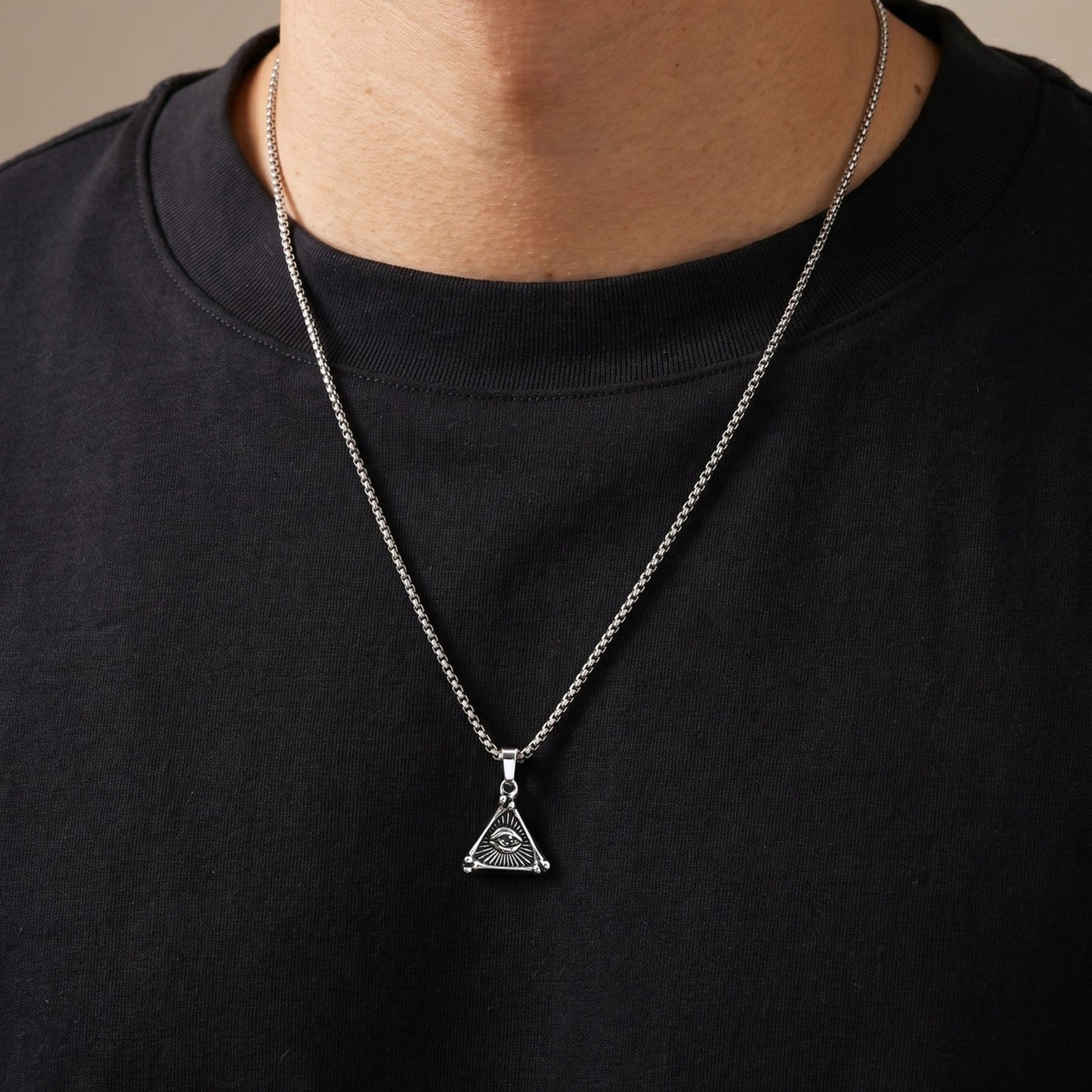 Kemston Triangle Eye Necklace for Men Stainless Steel Gothic Pendant PN-2395