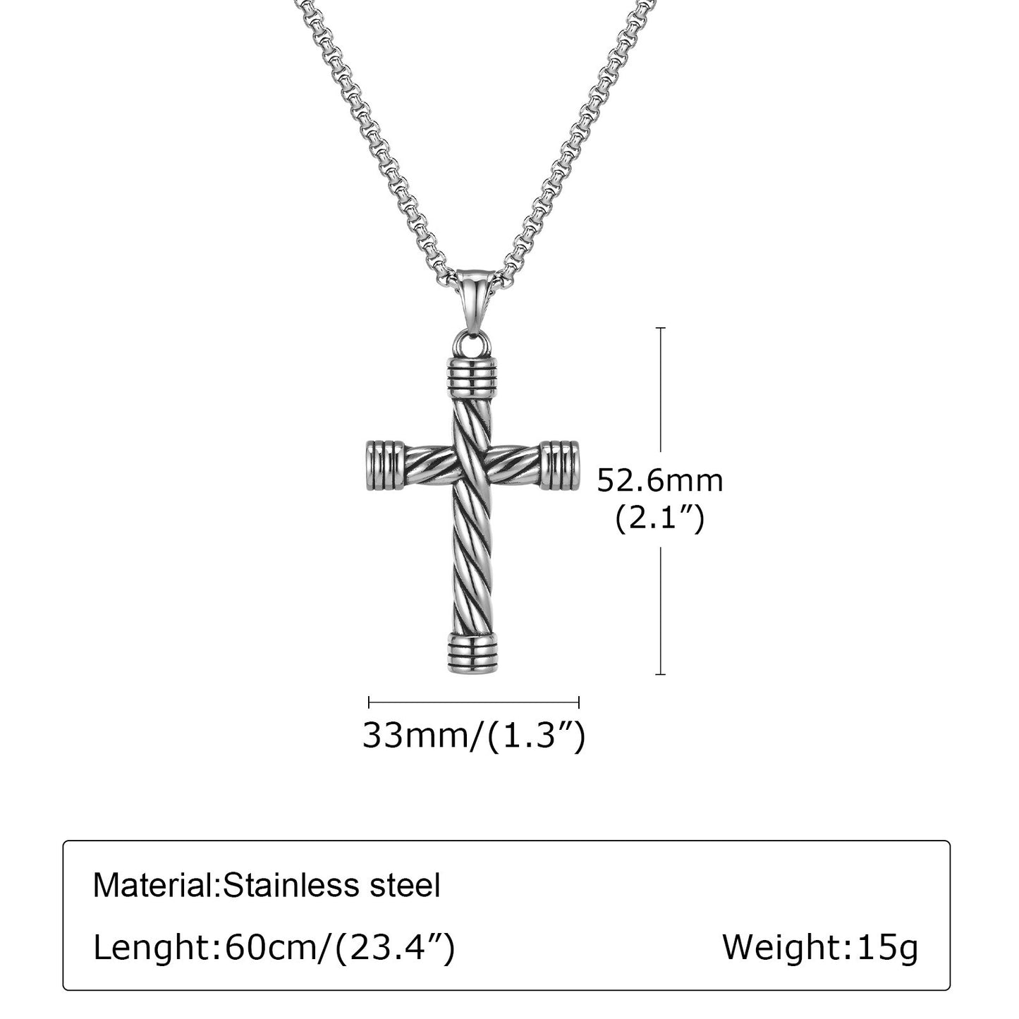 Kemstone Men’s Stainless Steel Rope Cross Pendant Necklace – Silver PN-1979