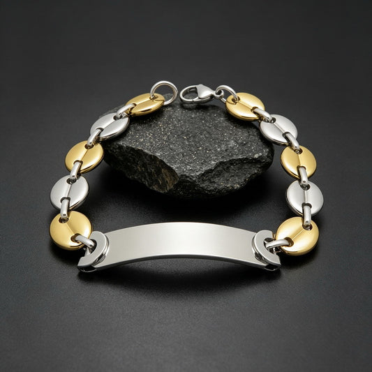 Kemstone Titanium Steel ID Bracelet for Men Curved Plate Oval Links KB216593-JG