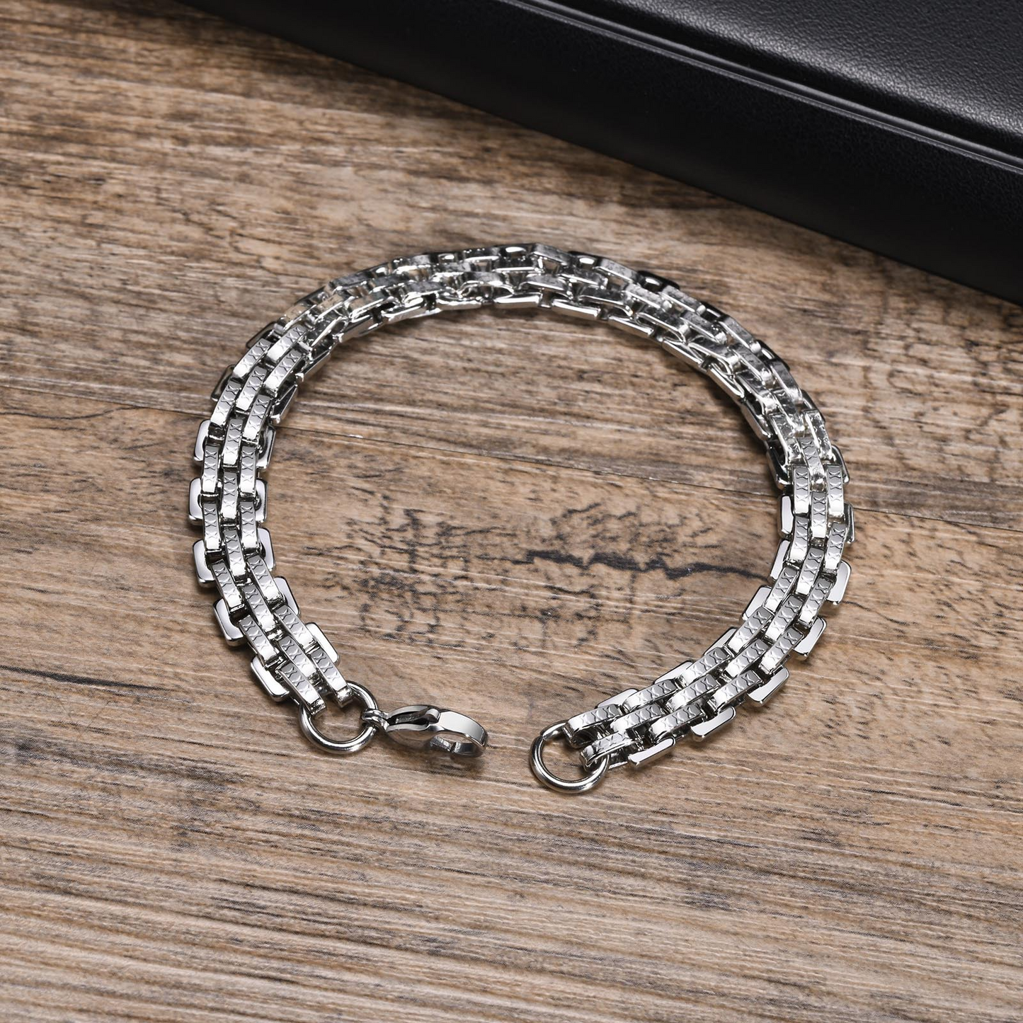 Kemstone Stainless Steel Woven Chain Bracelet for Men Silver Minimal Link Design BR-1555