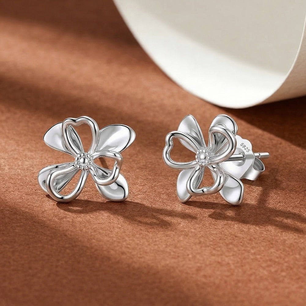 Kemstone 925 Sterling Silver Floral Stud Earrings for Women Openwork Design Gold Silver APE156