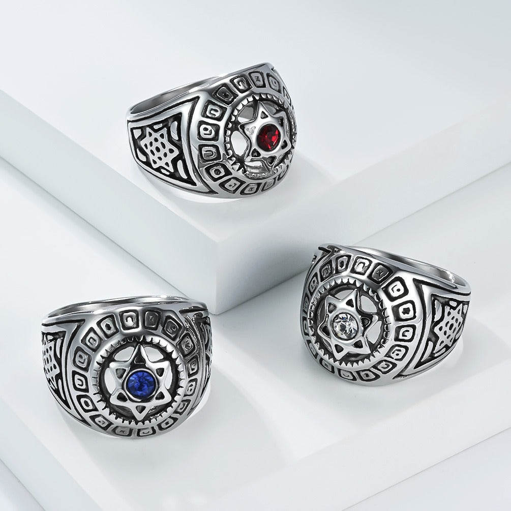 Kemstone Men’s Stainless Steel Hexagram Ring – Six-Pointed Star Zircon Jewelry K-R1091