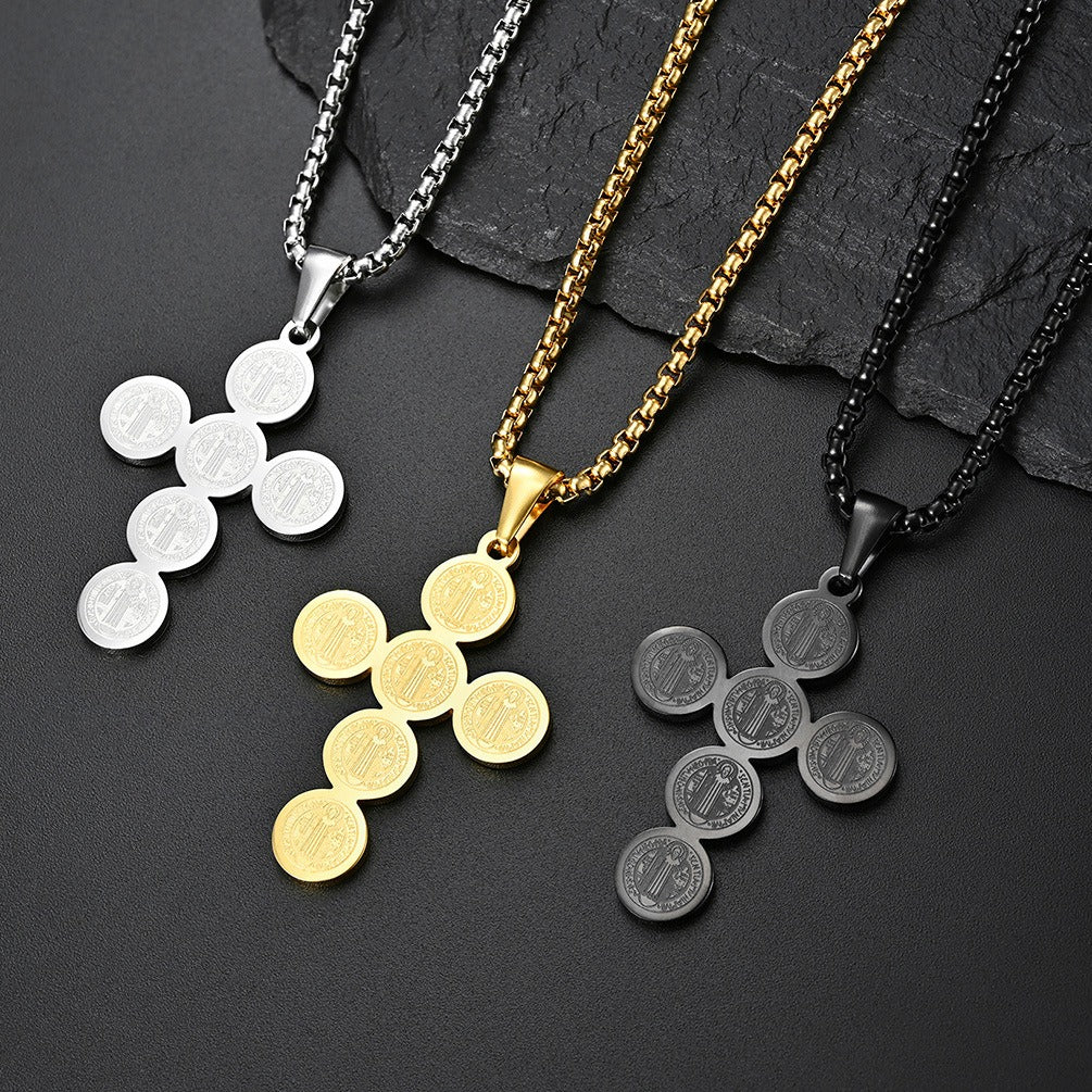 Kemstone Stainless Steel Medallion Cross Necklace for Men Vintage Style K-PT303