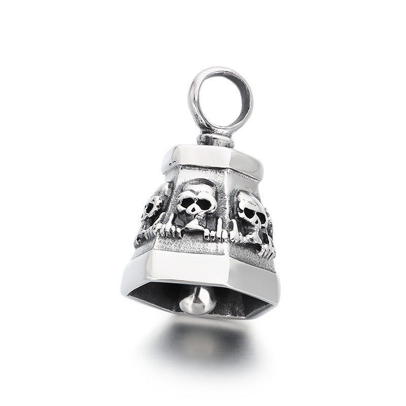 Kemstone Titanium Steel Skull Bell Pendant Necklace for Men Hexagon Gothic Silver Gold KP115582-KJX