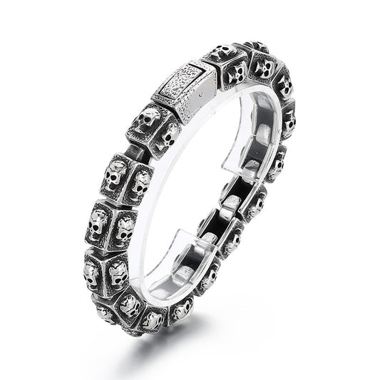 Kemstone Vintage Skull Link Bracelet – Titanium Steel Block Chain for Men KB179298-KJX
