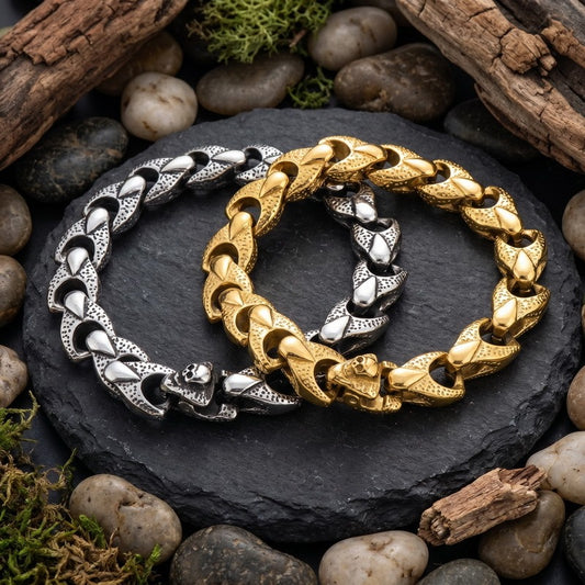 Kemston Skull Clasp Dragon Bone Chain Bracelet for Men Titanium Steel Blackened Punk Biker Heavy Link KB209637-KJX