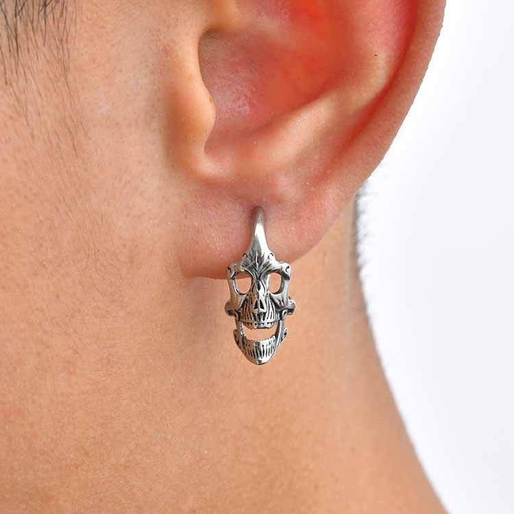 Kemstone Stainless Steel Skull Hoop Earring for Men Gothic Punk Ear Jewelry EH-890