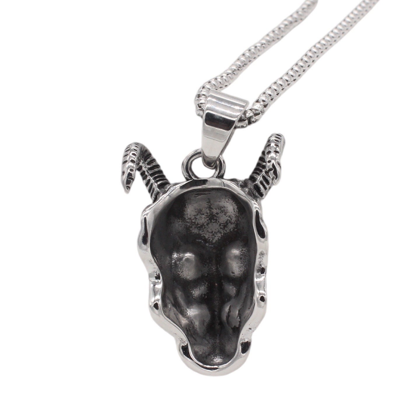 Kemstone Horned Skull Pendant Necklace for Men Gothic Mask Red/Black Stone P1556