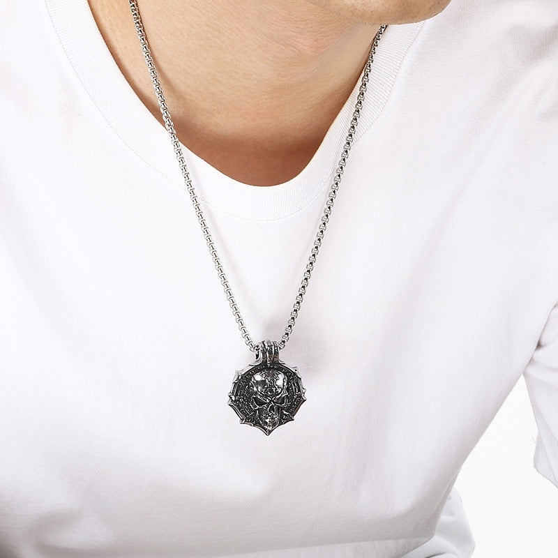 Kemstone Skull Pendant Necklace Stainless Steel Biker Mechanical Engine Design for Men KP117023-LU