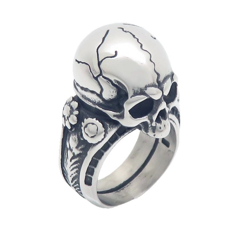 Kemstone Titanium Steel Skull Signet Ring for Men Gothic Cracked Heavy Punk KR114275-KJX