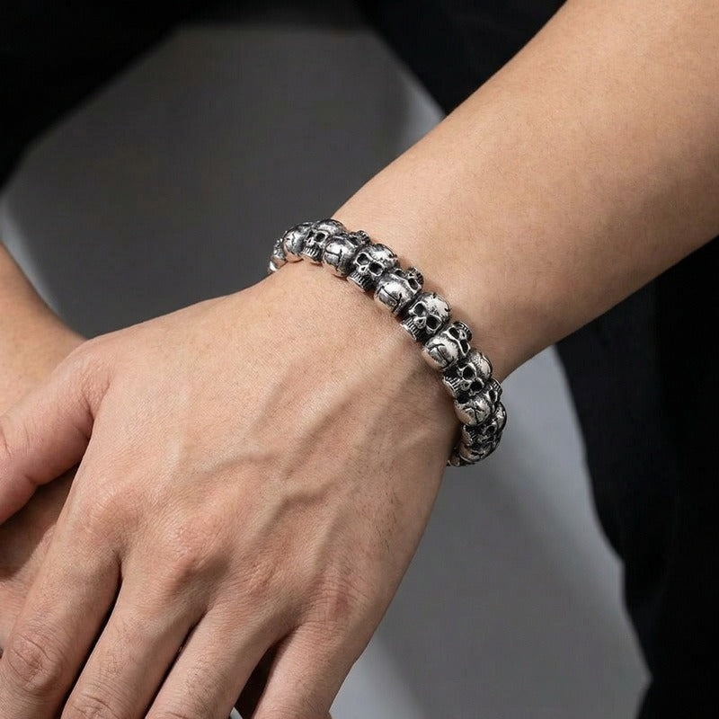 Kemston Titanium Steel Gothic Skull Open Cuff Punk Wrist Bracelet for Men KB169331-KJX