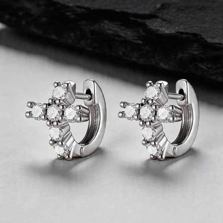 Kemstone Cross Hoop Earrings Cubic Zirconia Huggie for Men & Women EBD-538