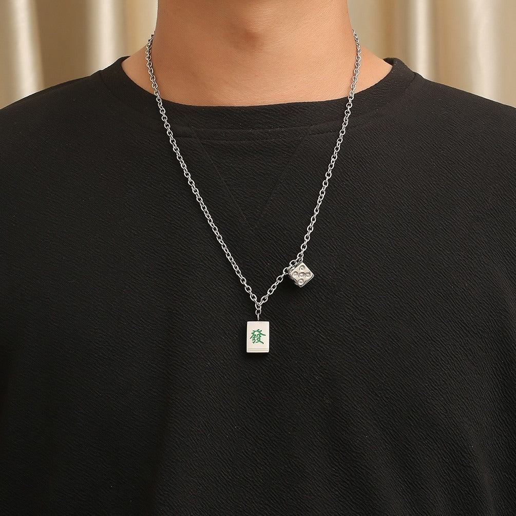 Kemston Stainless Steel Dice Cube Pendant Necklace for Men Streetwear K-PT475