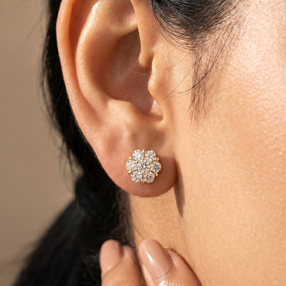 Kemston 925 Sterling Silver Flower Moissanite Stud Earrings for Women SMOE27