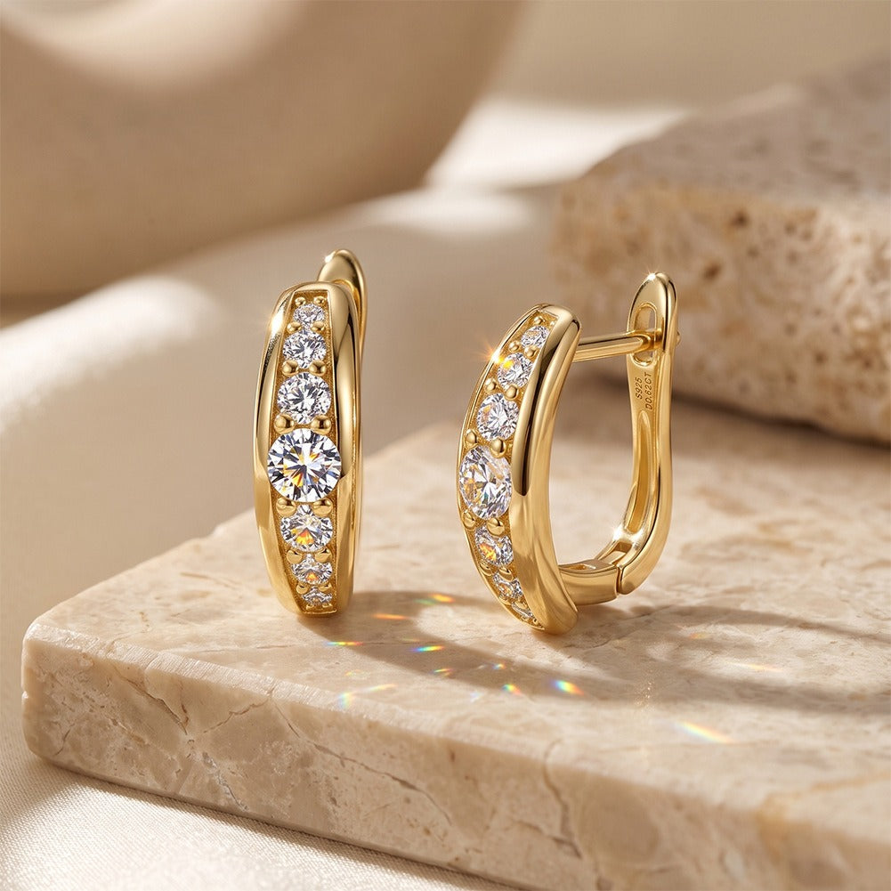 Kemston 925 Sterling Silver Moissanite Huggie Hoop Earrings for Women SMOE29