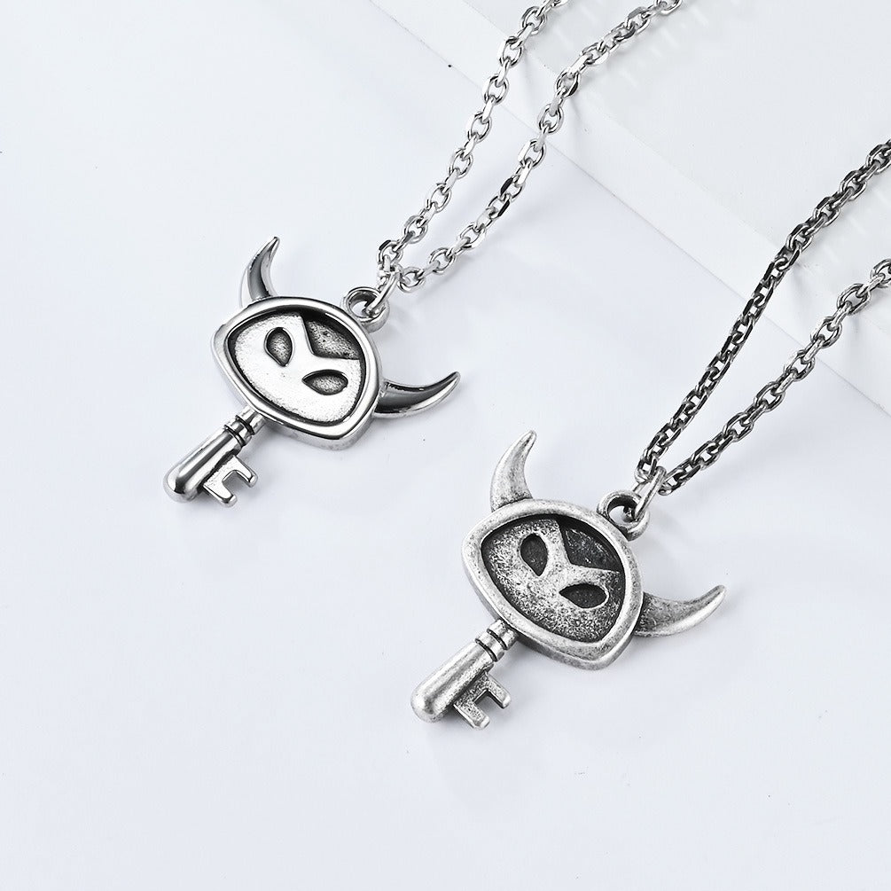 Kemstone Stainless Steel Key Pendant Necklace for Men Small Horn Detail Vintage K-PT550