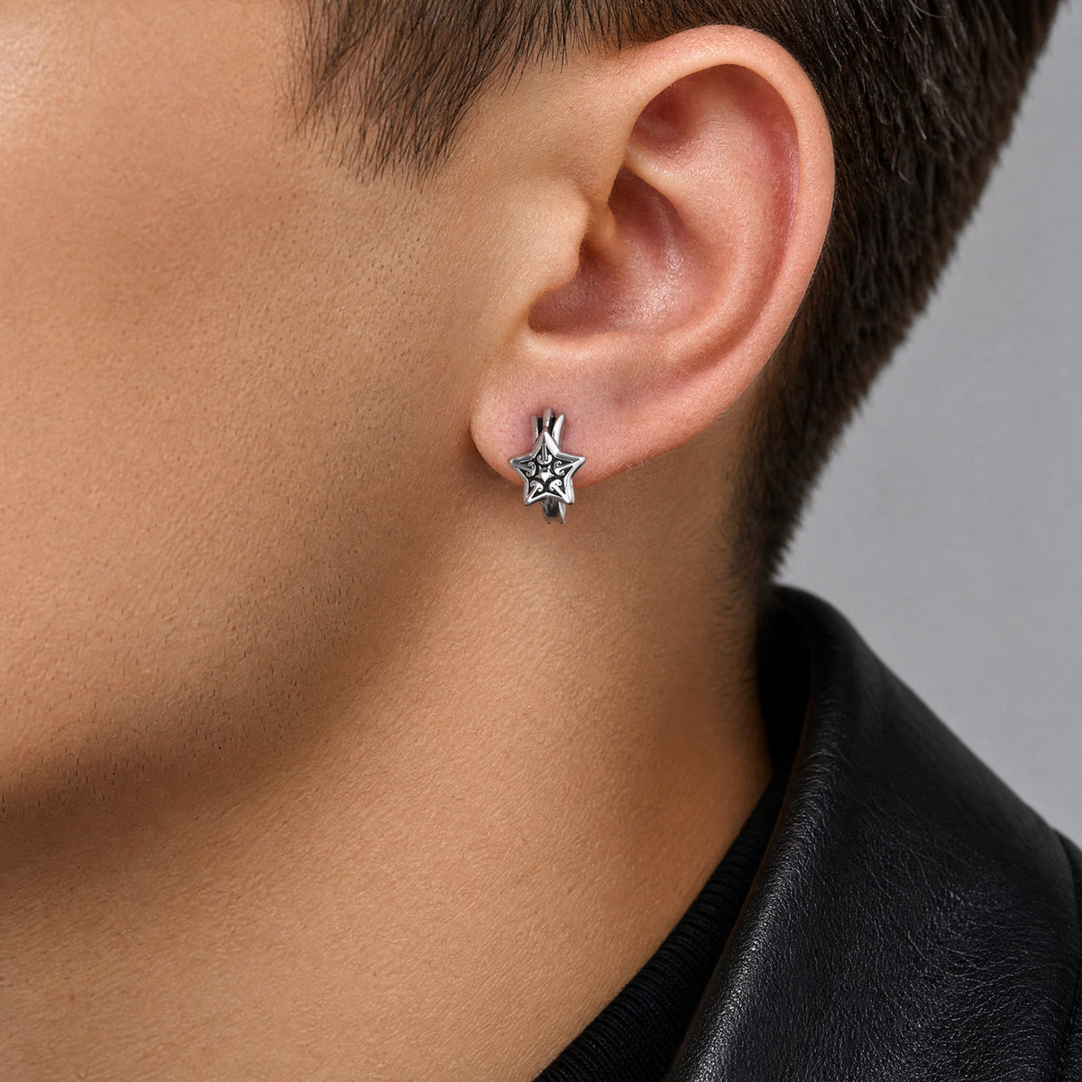 Kemstone Star Hoop Earring for Men Stainless Steel Vintage EH-913