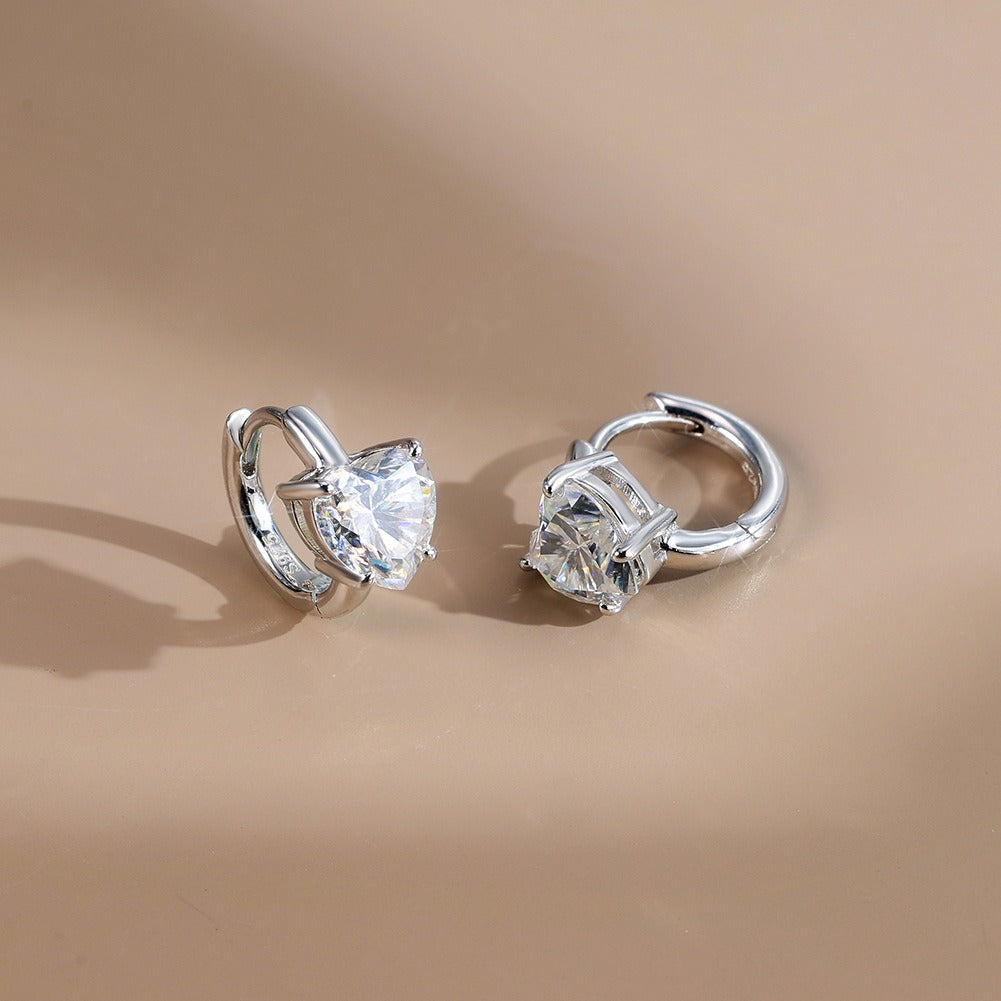 Kemstone Heart Huggie Earrings for Women 925 Sterling Silver Moissanite Hoop MOE21