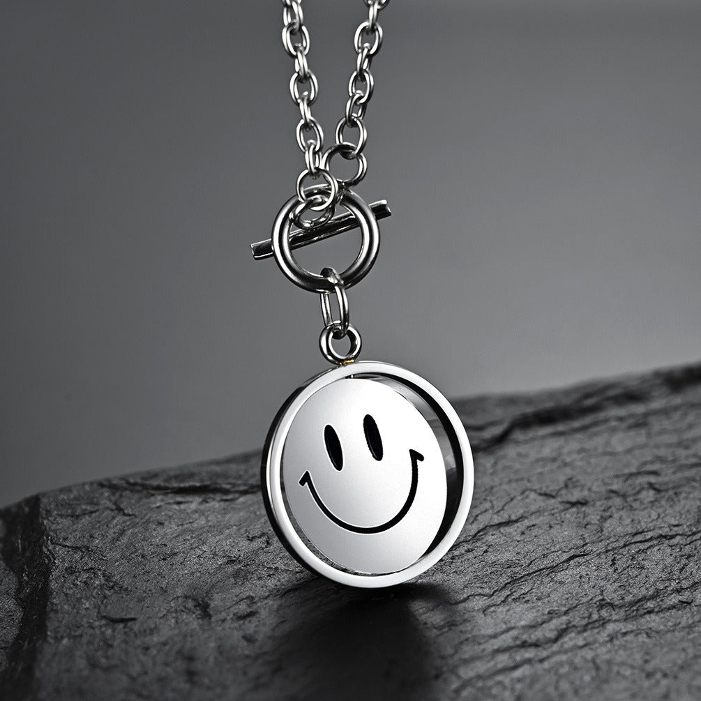 Kemstone Stainless Steel Spinner Pendant Necklace Smile Face for Men Women Silver K-PT286