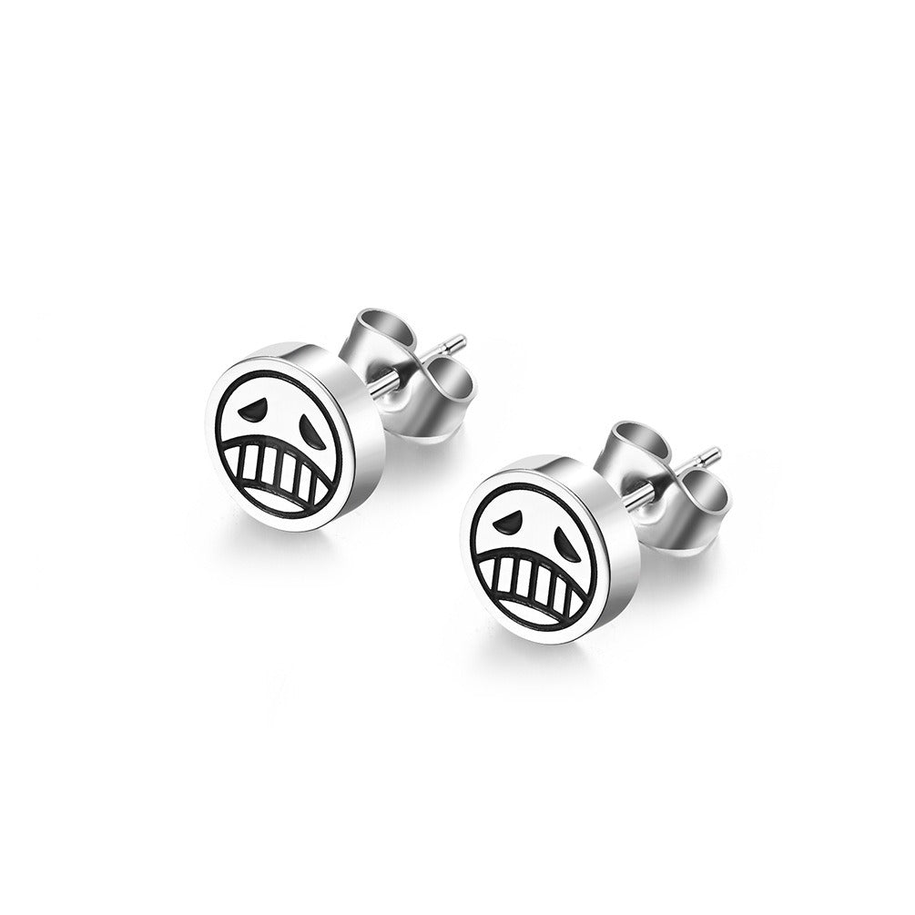 Kemstone Stainless Steel Smiley Face Stud Earrings for Men & Women Minimal Round K-E034