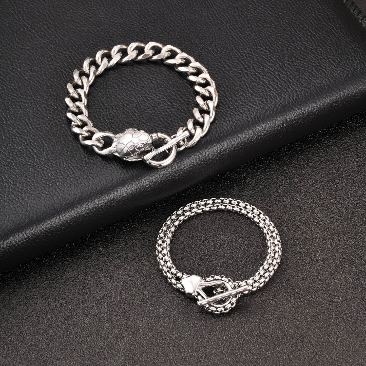 Kemstone Stainless Steel Snake Head Cuban Link Bracelet for Men OT Clasp Silver BR-2810