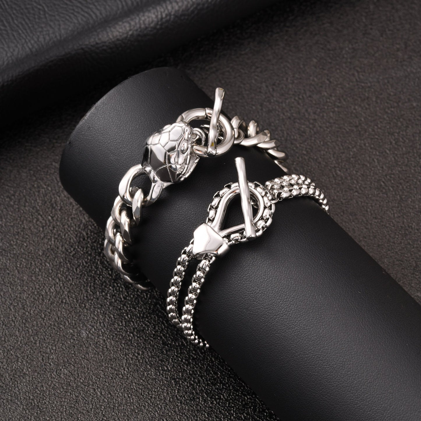 Kemstone Stainless Steel Snake Head Cuban Link Bracelet for Men OT Clasp Silver BR-2810