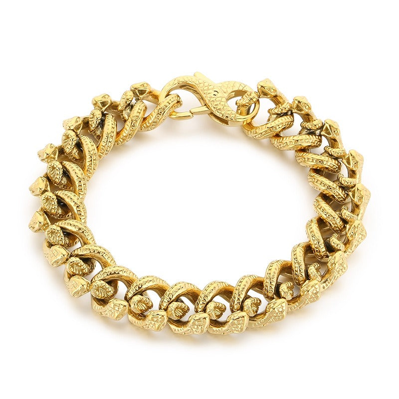 Kemstone Snake Chain Bracelet for Men Titanium Steel Heavy Link Gold Silver KB204392-KJX
