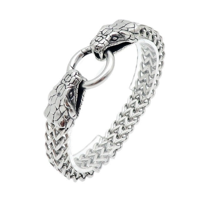 Kemstone Titanium Steel Double Snake Head Chain Bracelet Vintage Style for Men KB139889-KJX