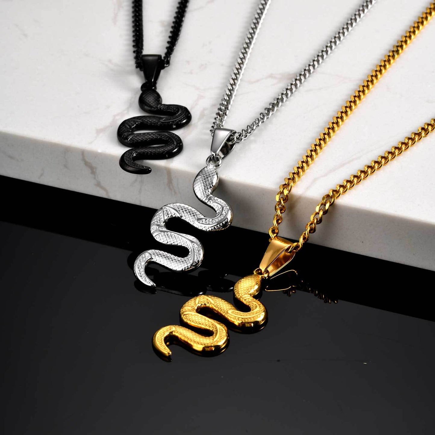Kemstone Stainless Steel Snake Pendant Necklace – Hip Hop Street Style Chain for Men NC-2221