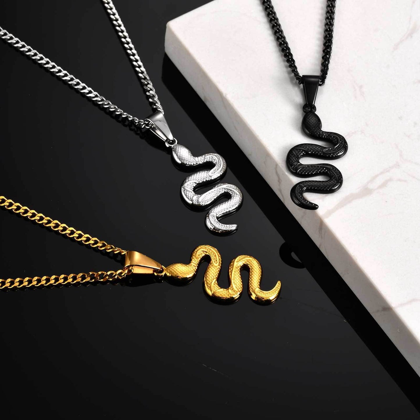 Kemstone Stainless Steel Snake Pendant Necklace – Hip Hop Street Style Chain for Men NC-2221