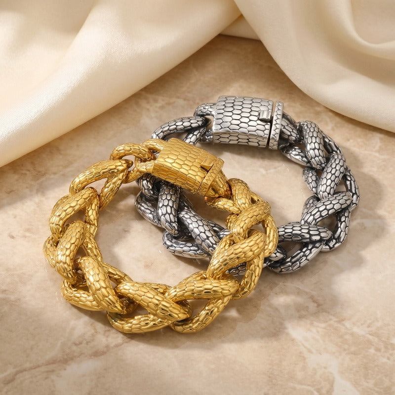 Kemston Titanium Steel Snake Scale Cuban Chain Bracelet for Men Heavy Punk KB213358-KJX