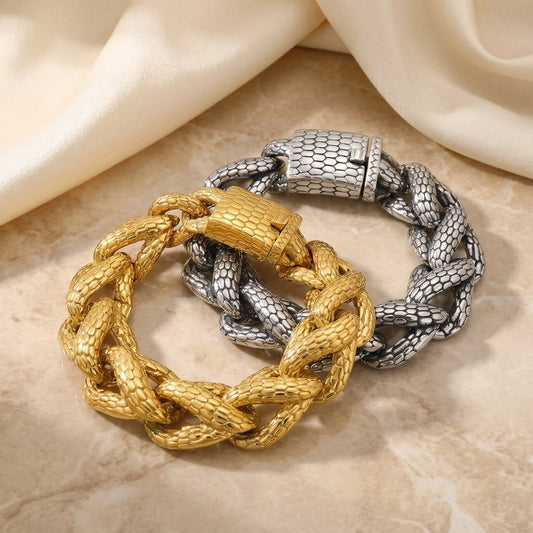 Kemston Titanium Steel Snake Scale Cuban Chain Bracelet for Men Heavy Punk KB213358-KJX