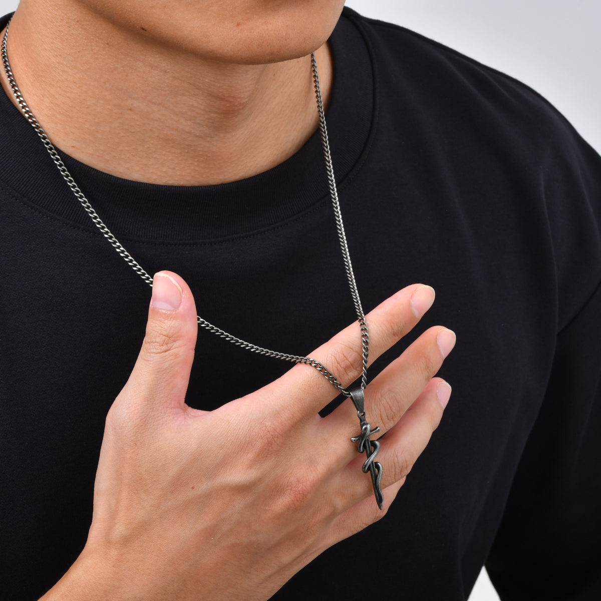 Kemstone Snake Sword Pendant Necklace for Men Stainless Steel PN-2391