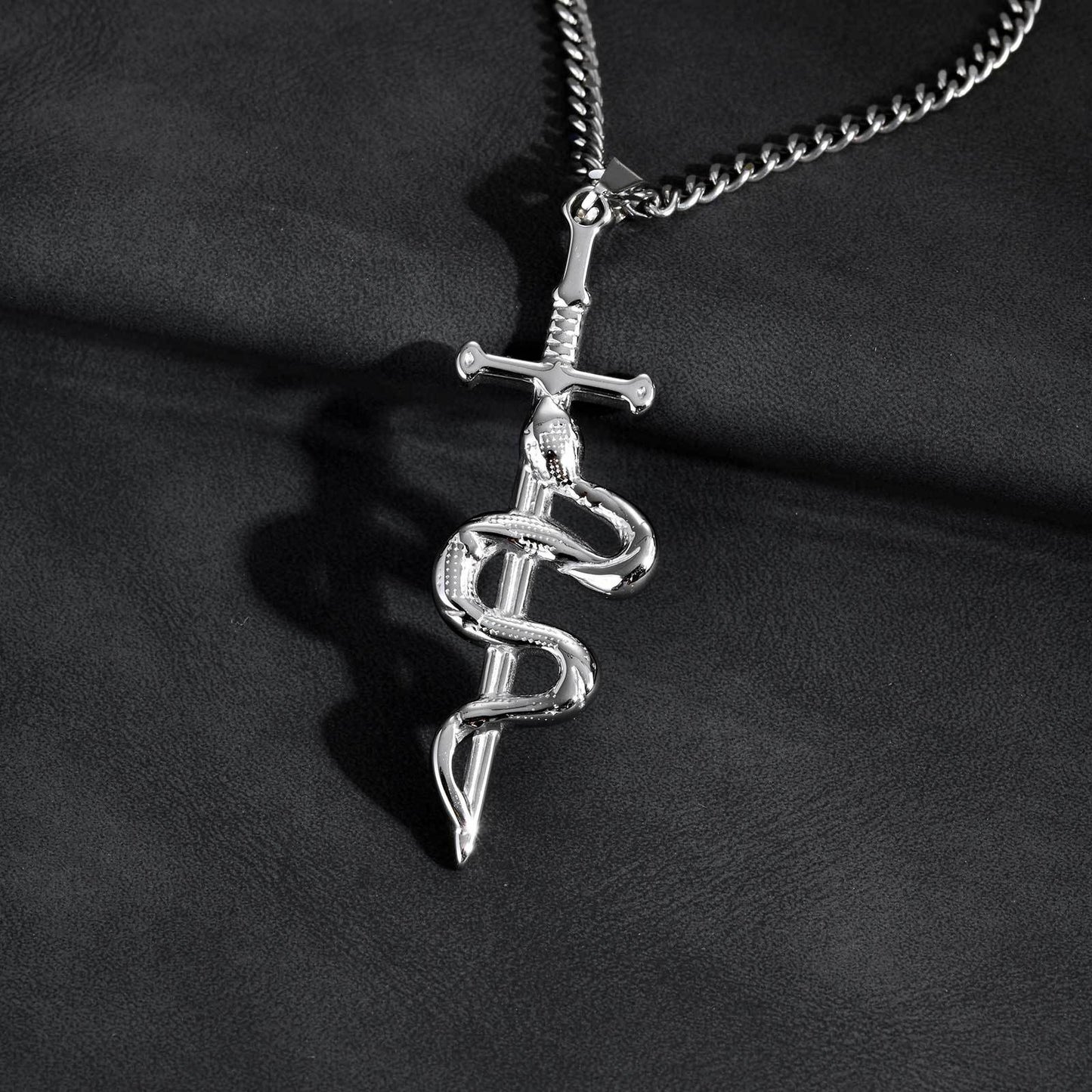 Kemstone Stainless Steel Snake Cross Pendant Necklace – Street Punk Style for Men PN-2183