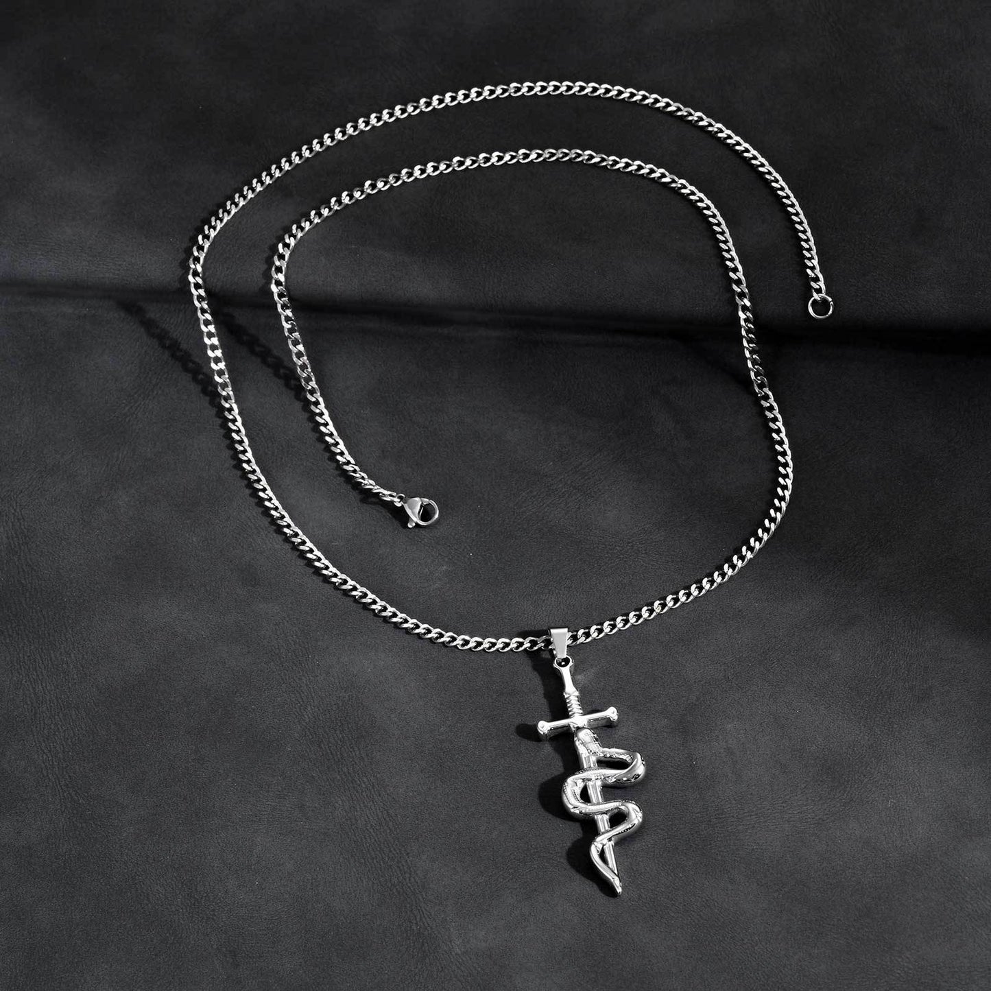 Kemstone Stainless Steel Snake Cross Pendant Necklace – Street Punk Style for Men PN-2183