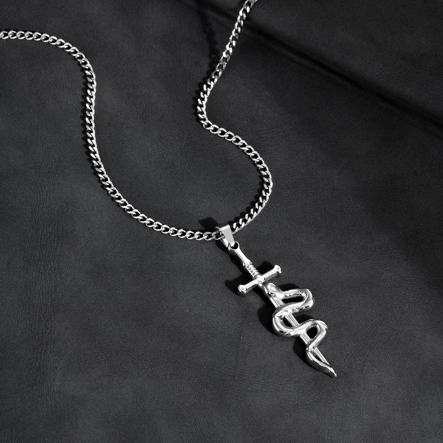 Kemstone Stainless Steel Snake Cross Pendant Necklace – Street Punk Style for Men PN-2183