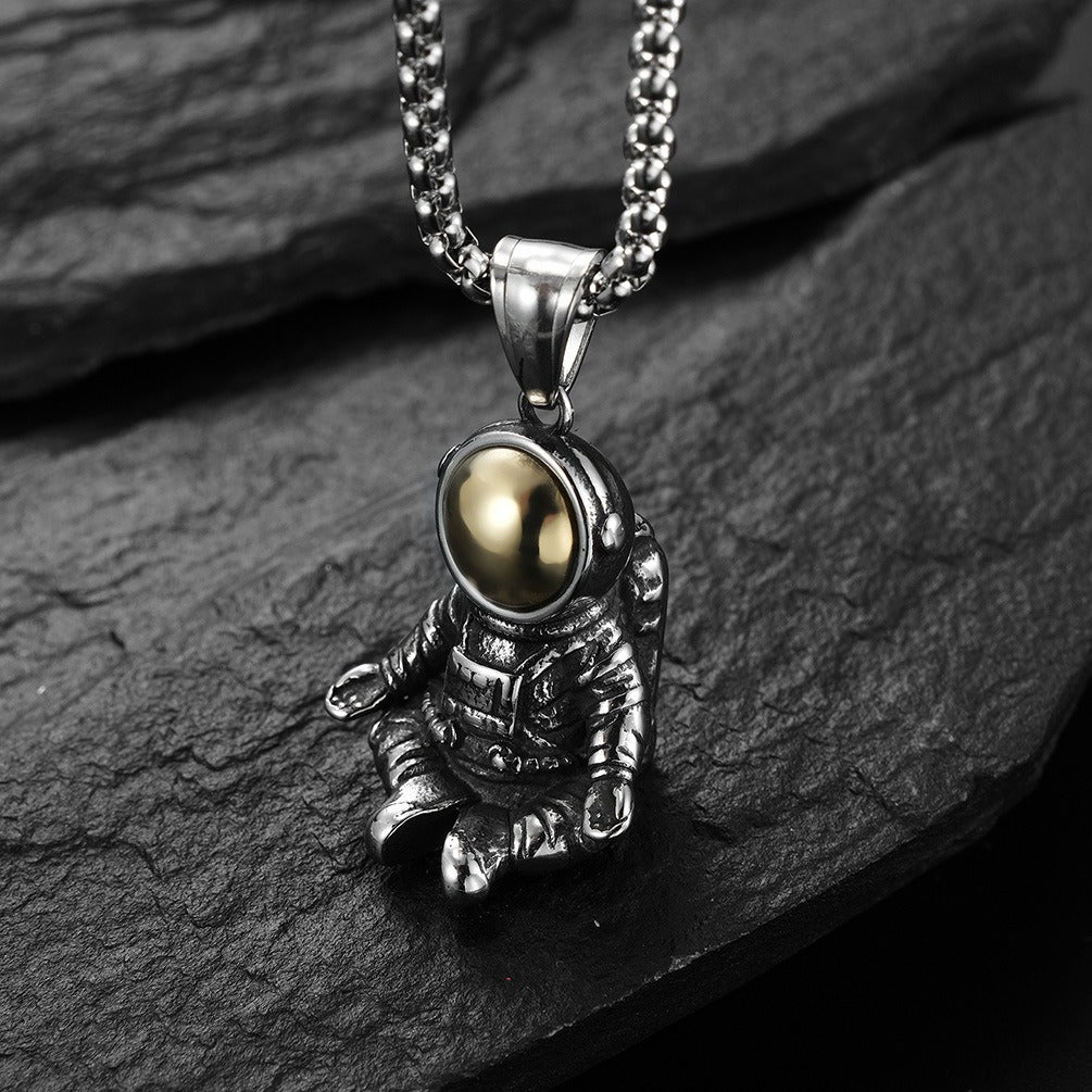 Kemstone Astronaut Pendant Necklace Titanium Steel Space Charm for Men Women K-PT402