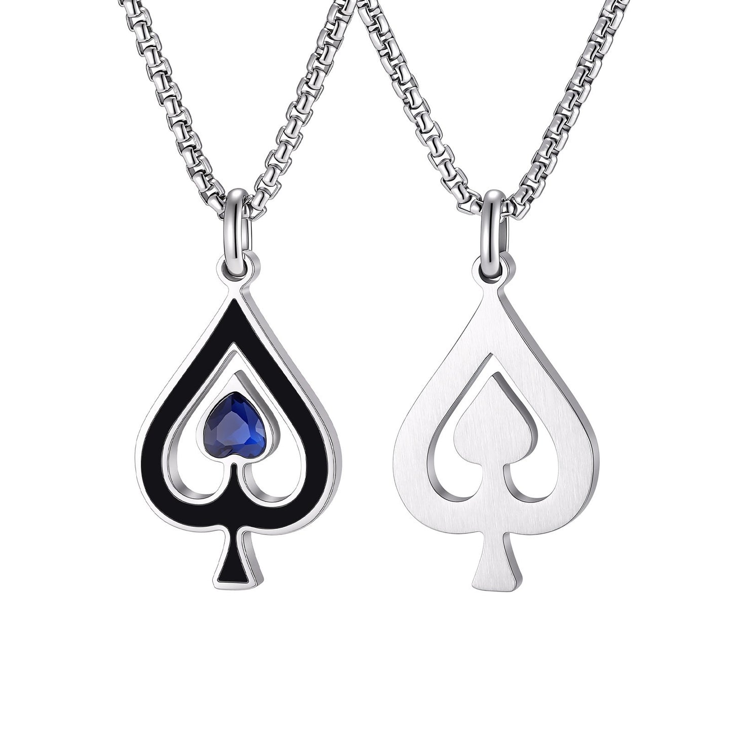 Kemston Spade Ace Symbol Pendant Necklace for Men Stainless Steel Gothic Playing Card PN-2302