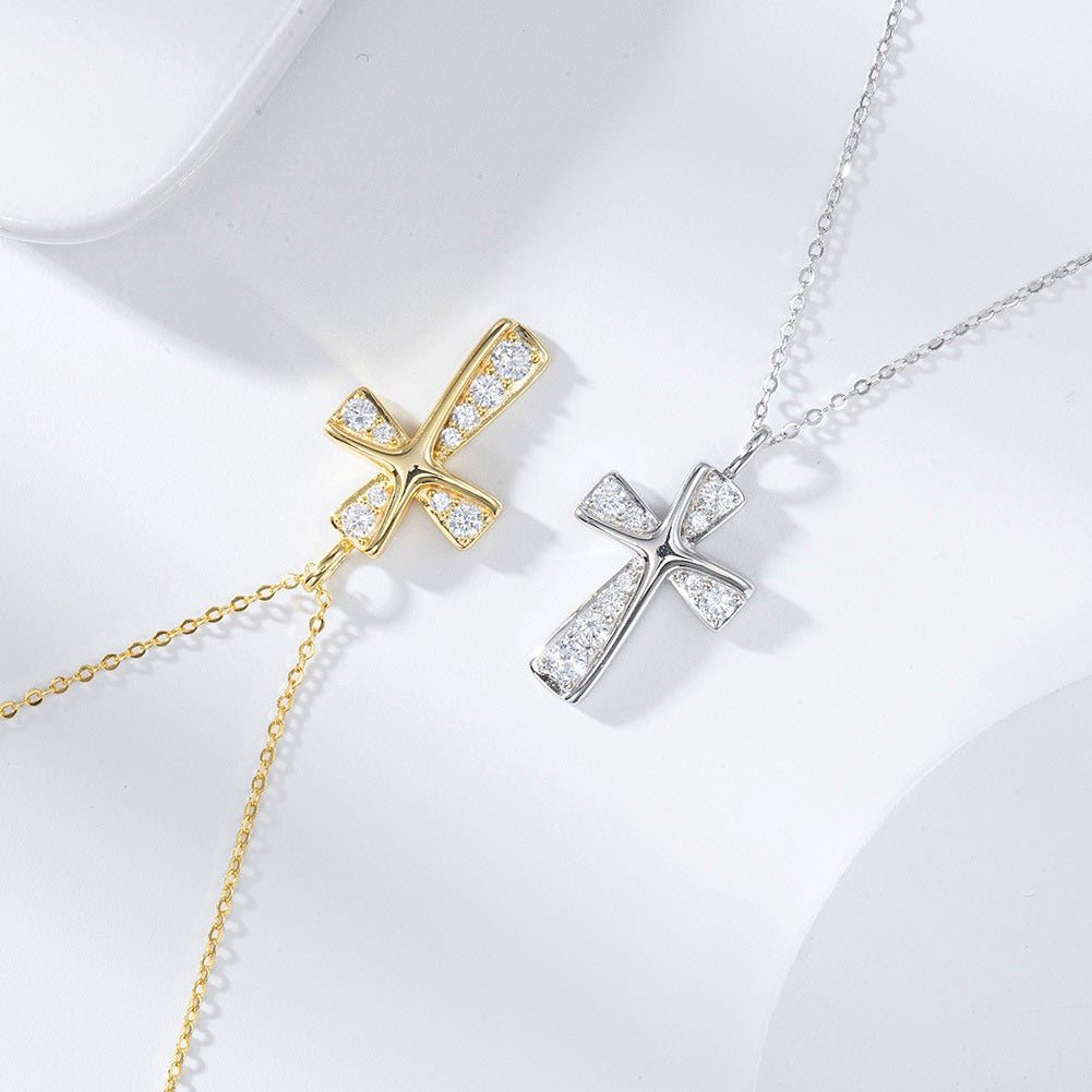 Kemstone 925 Sterling Silver Cross Pendant Necklace for Women Cubic Zirconia SN332