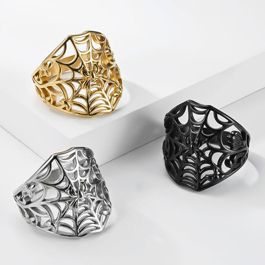 Kemstone Stainless Steel Spider Web Hollow Ring for Men Gothic K-R1180