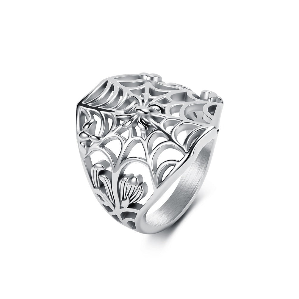 Kemstone Stainless Steel Spider Web Hollow Ring for Men Gothic K-R1180