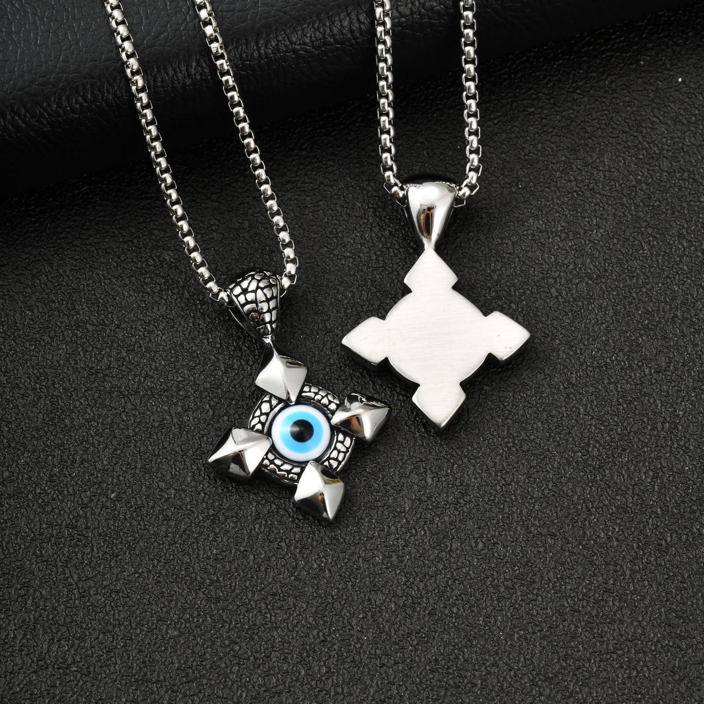 Kemstone Stainless Steel Gothic Cross Pendant Necklace for Men Blue Eye Detail PN-2412