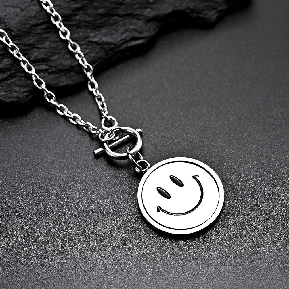 Kemstone Stainless Steel Spinner Pendant Necklace Smile Face for Men Women Silver K-PT286