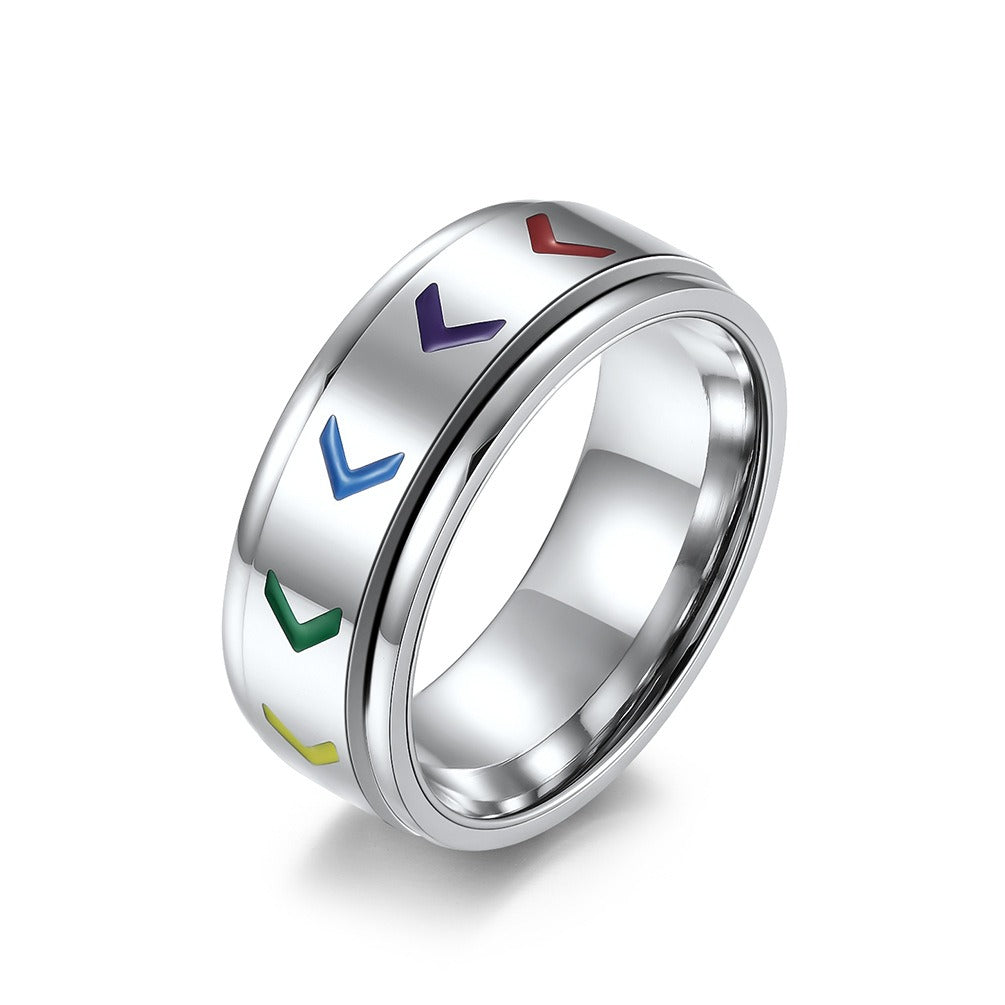 Kemstone Stainless Steel Rainbow Arrow Spinner Ring for Men K-R601